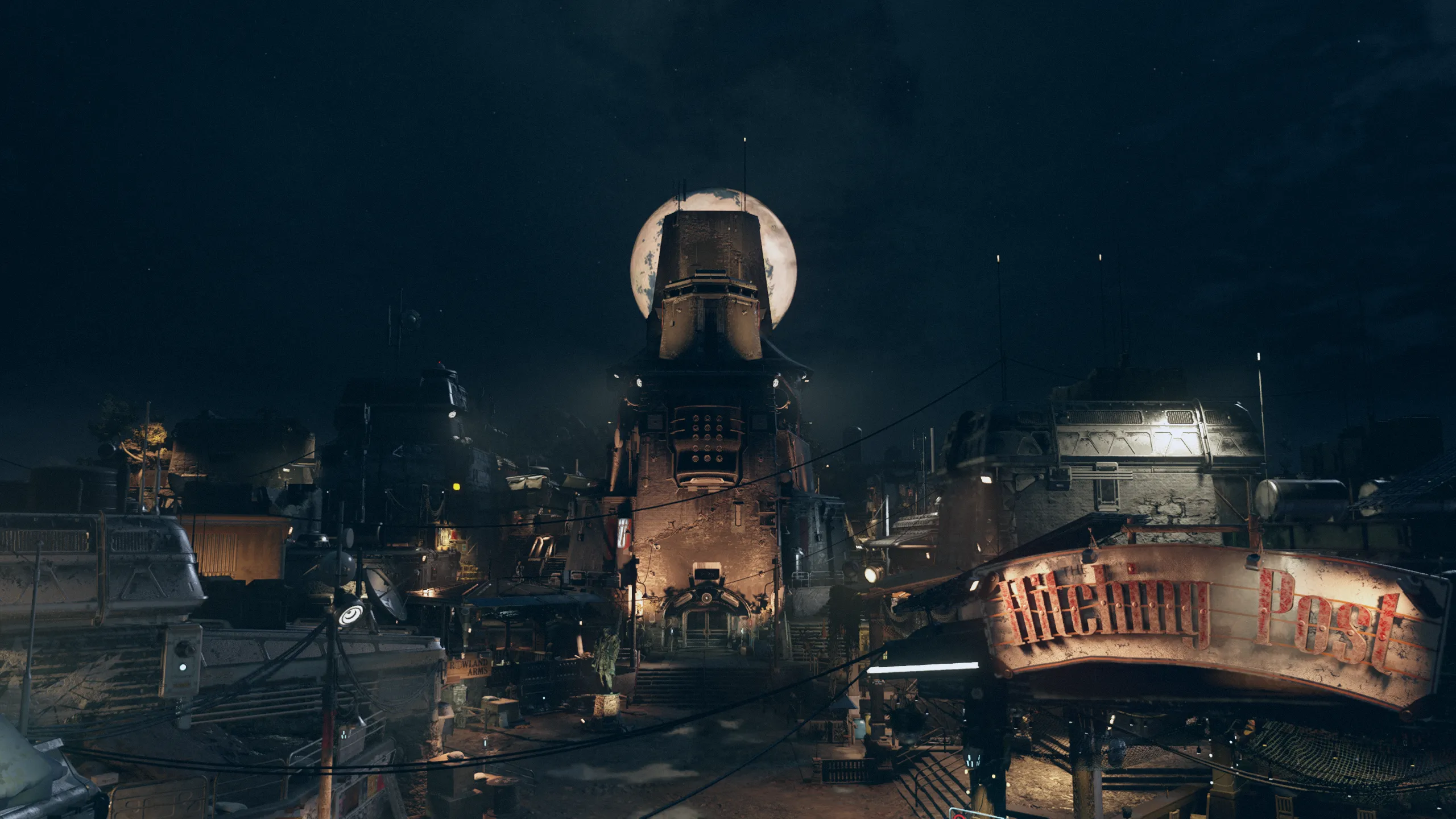 A moon (or was it another planet) rises over Akila city