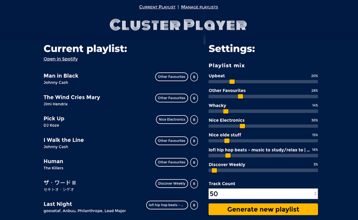 The basic UI for cluster player at the time of writing this article